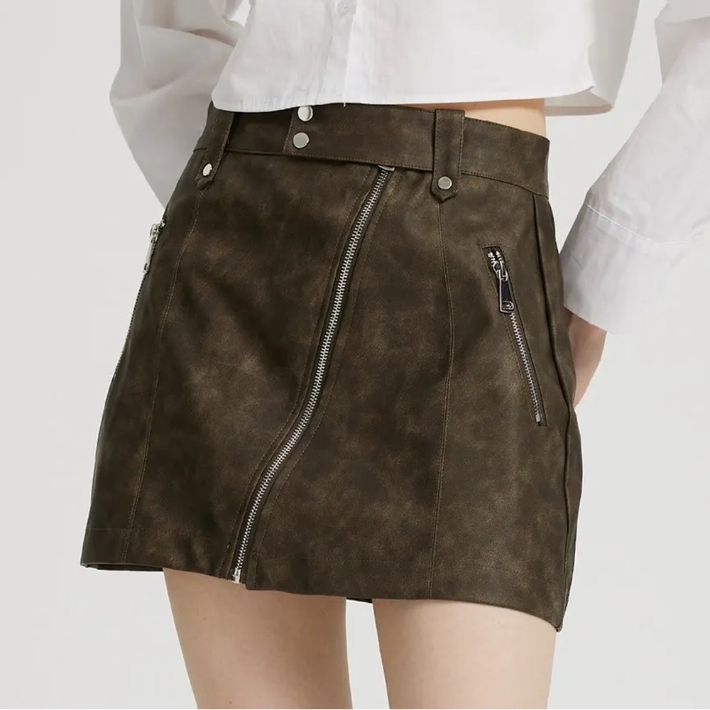 WOMEN'S 100% LEATHER ZIPPER SKIRT